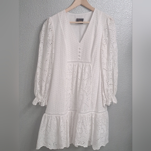 NWOT Just Taylor White Eyelet Midi Dress Size 12 - Picture 6 of 10